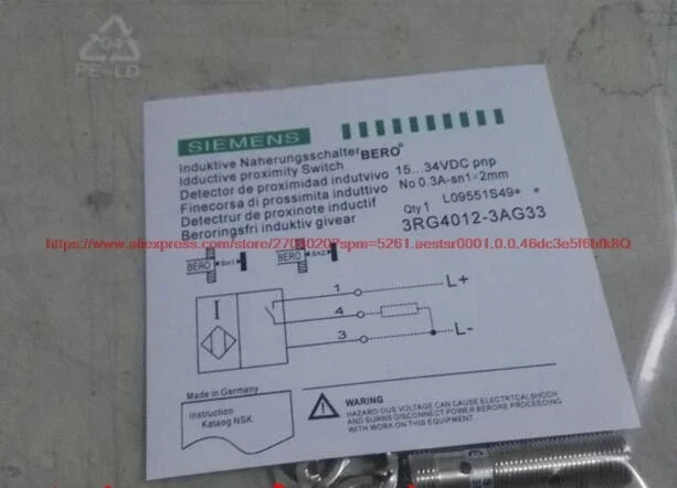 100% NEW 3RG4012-3AG33 M12 waterproof proximity switch plug-in type PNP normally open sensor switch sensor