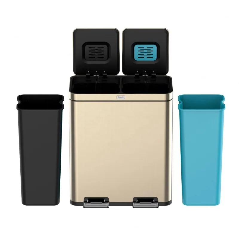 

Two Compartment Stainless Steel Pedal Trash Can 60L Eco-Friendly Dual Rubbish Bin for Home Indoor Use