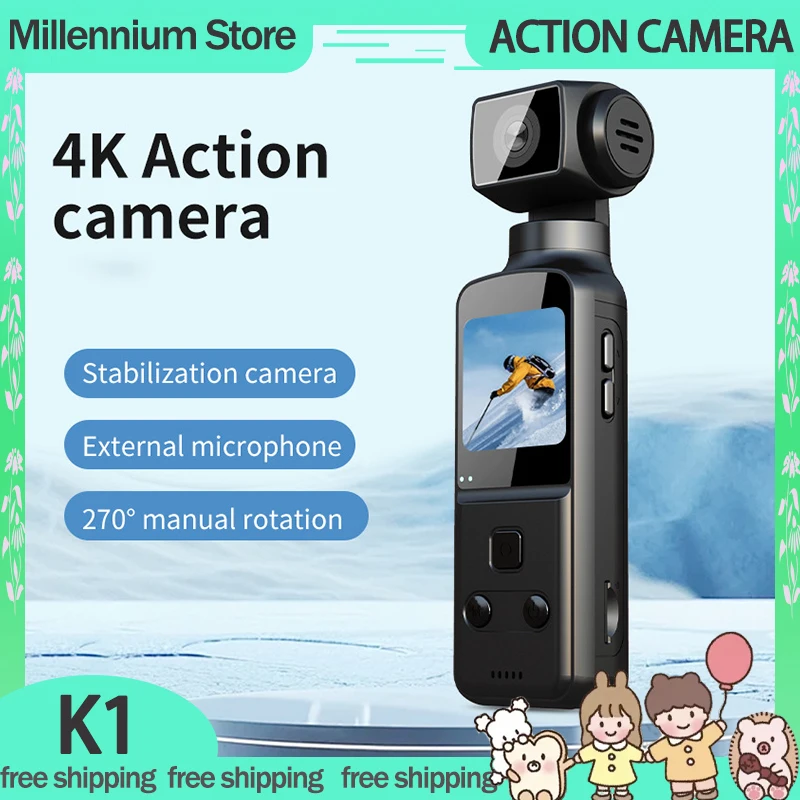 

4K Action Camera K1 High Definition Outdoor Sports Anti Shake Digital Camera 270 ° Lens Rotation Customise Outdoor Pocket Camera