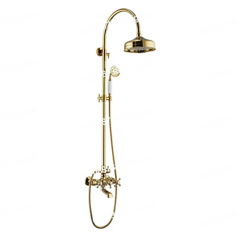 Retro Shower Shower Set Household Hotel All Copper Gold Bathroom Bath Bath Hot and Cold Supercharged Faucet Nozzle