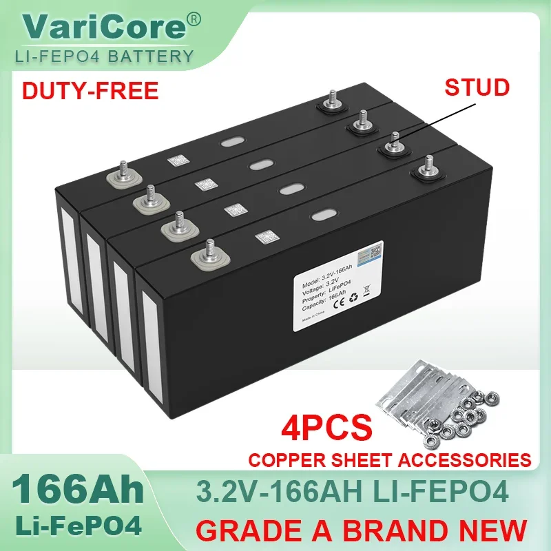 4pcs VariCore 3.2V 166Ah LiFePO4 Rechargeable battery DIY 12v Golf Cart Motorcycle Electric Car Travel Solar Grade A Batteries