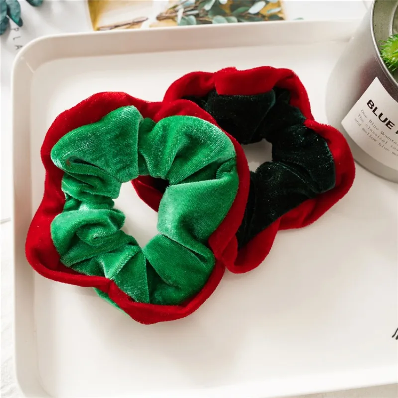 Muweordy Christmas Style Scrunchies Fashion Vintage Simple Hair Accessories Rubber Band Hair Band Red Green Hair Ring for Women