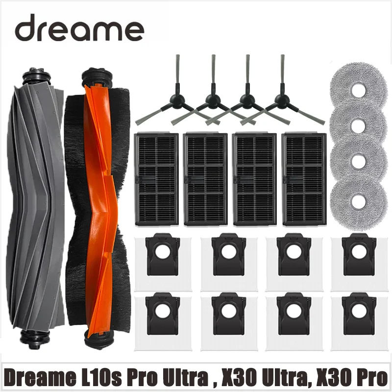 Pièces de rechange pour Dreame L10s Pro Ultra Heat, X30 Ultra, X30 Pro, S10 Pro Ultra, rouleau, brosse latérale, filtre, vadrouille, boîte à sac à poussière