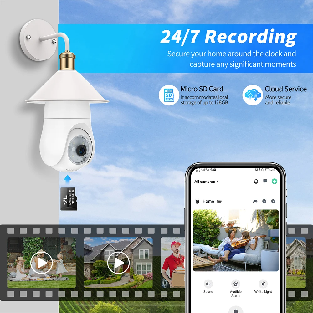 MISECU WIFI 3MP Bulb Surveillance Camera PTZ Wireless Indoor Two-way Audio PIR Human Detection Auto Tracking Security IP Camera