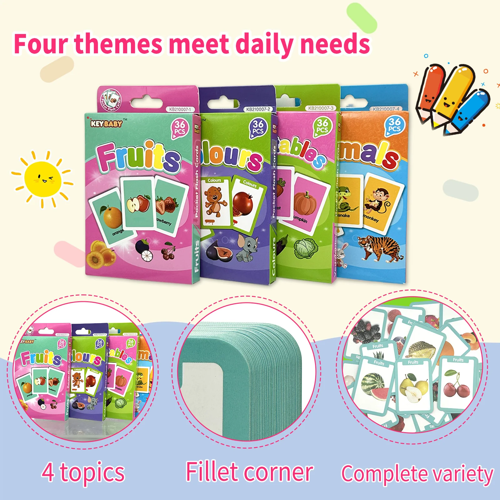 بطاقات تعلم مونتيسوري للأطفال من سن 1 إلى 3 سنوات، بطاقات التعليم المبكر للفواكه والخضروات وألوان الحيوانات #1