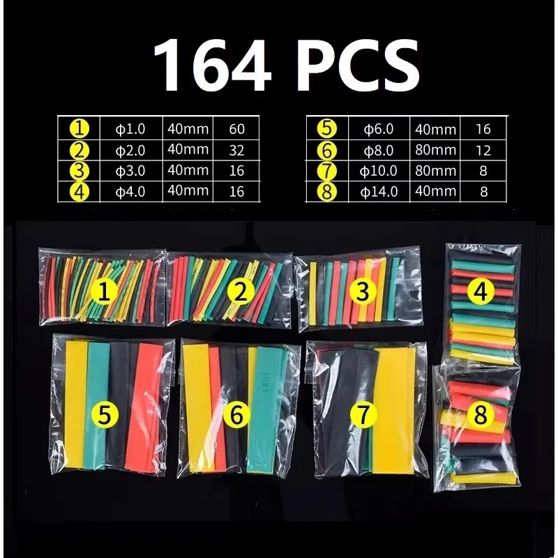 Black Heat Shrink Tube Kit Thermoresistant Tubing Shrink Wire Wrapping Electrical Connection Cable Insulation Sleeves Protecter