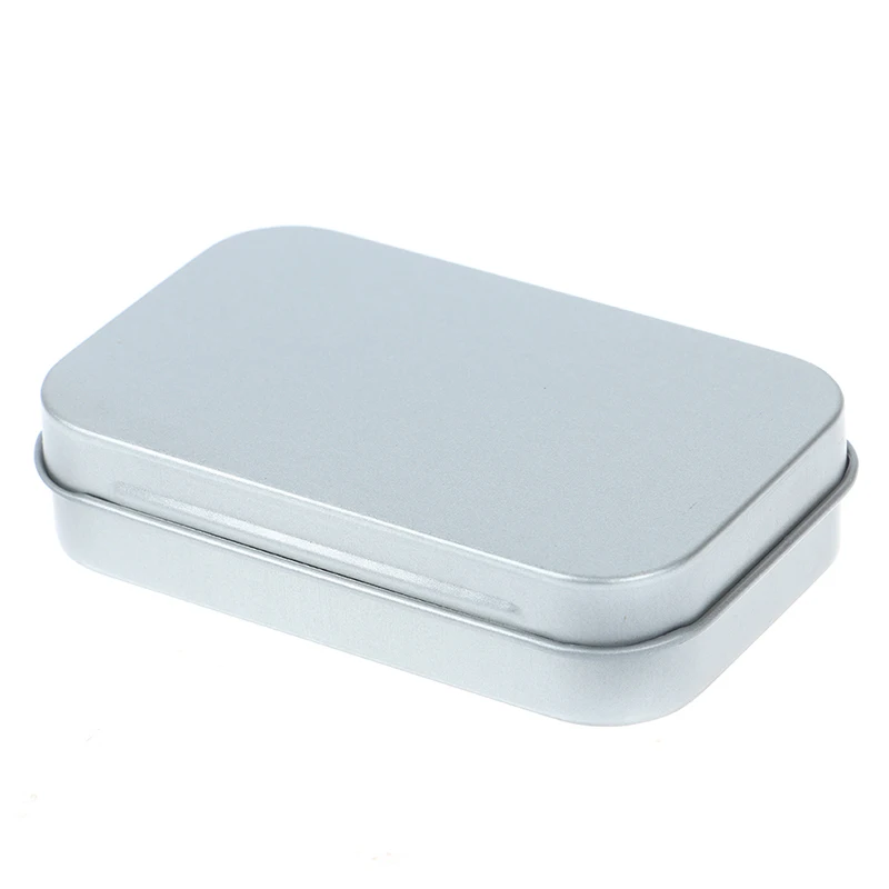 1pc Tin piccolo metallo vuoto latta argento Flip Storage Box Case Organizer