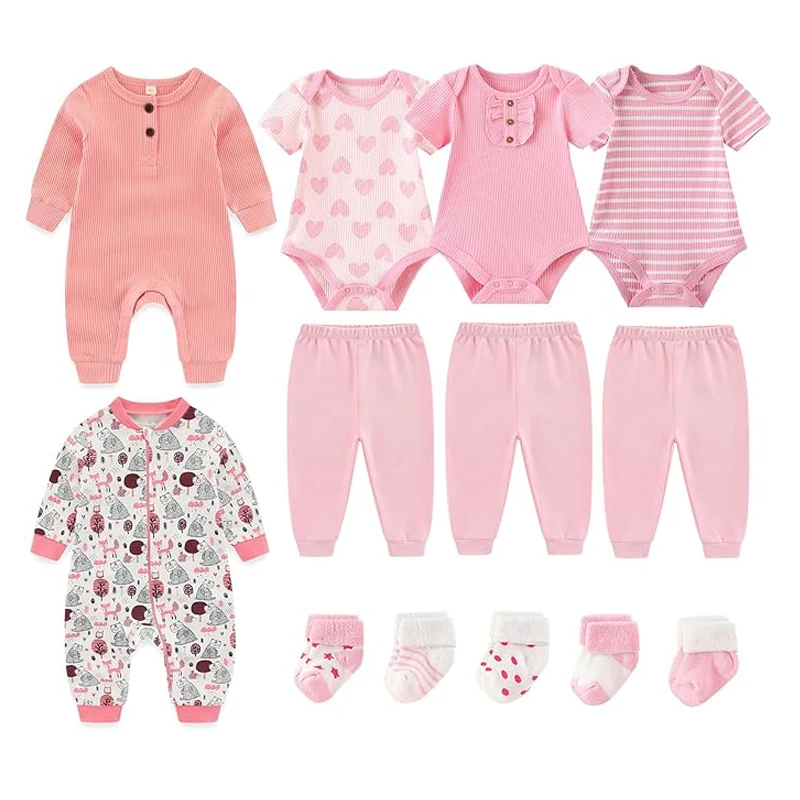 13 Pieces Unisex Newborn Baby Girl Clothes Sets 0-12M Cotton Baby Boy Clothes Jumpsuits+Pants+Socks Sets Autumn Cartoon