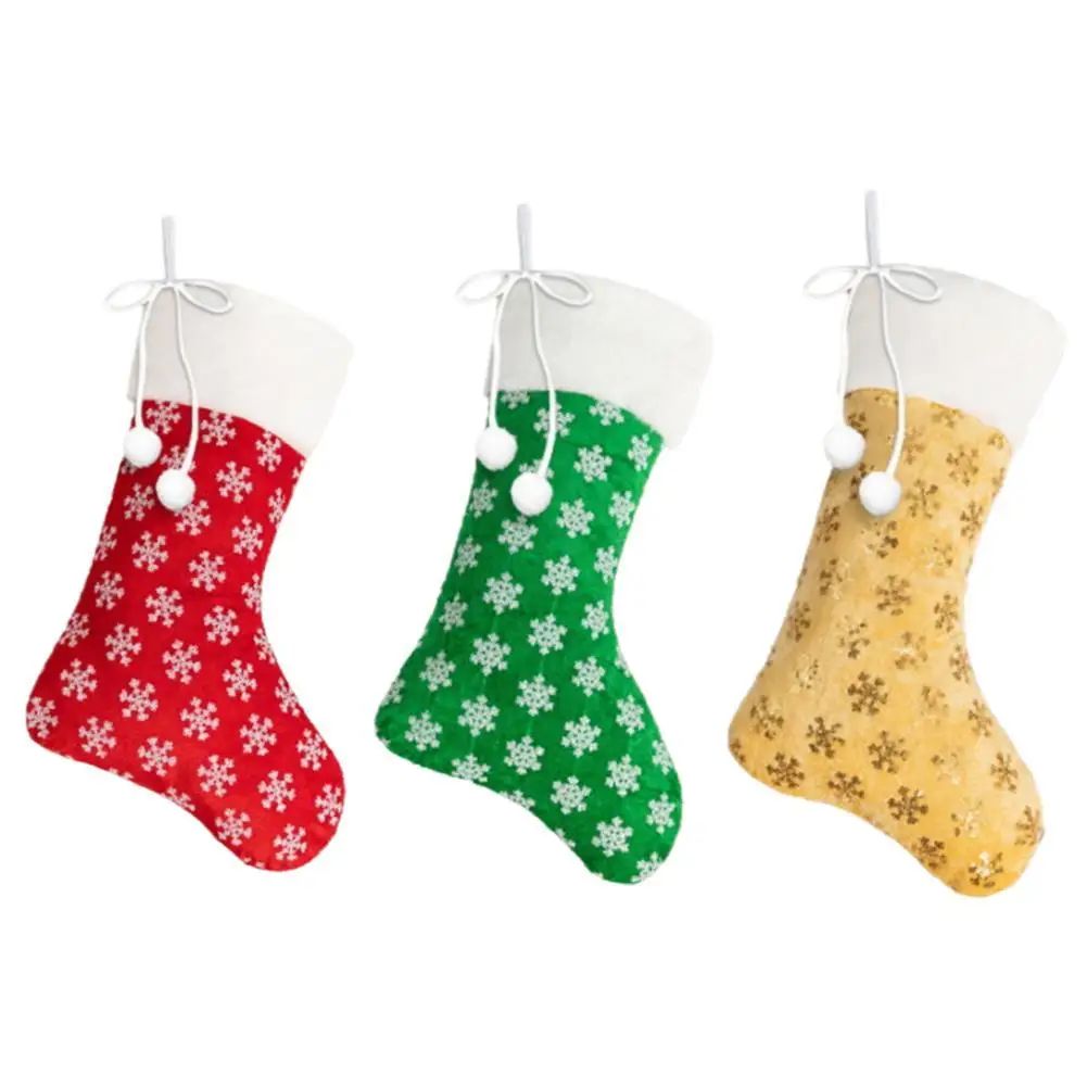 

3pcs/set New Christmas Stockings White Plush Cuff Hanging Socks Personalized Gift Bag Stocking Decorations Season Fireplace Deco