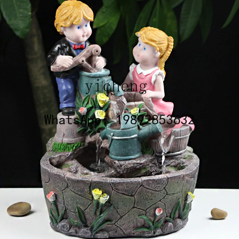 

European desktop running water fountain resin ornament home creative angel humidifier porch office gift