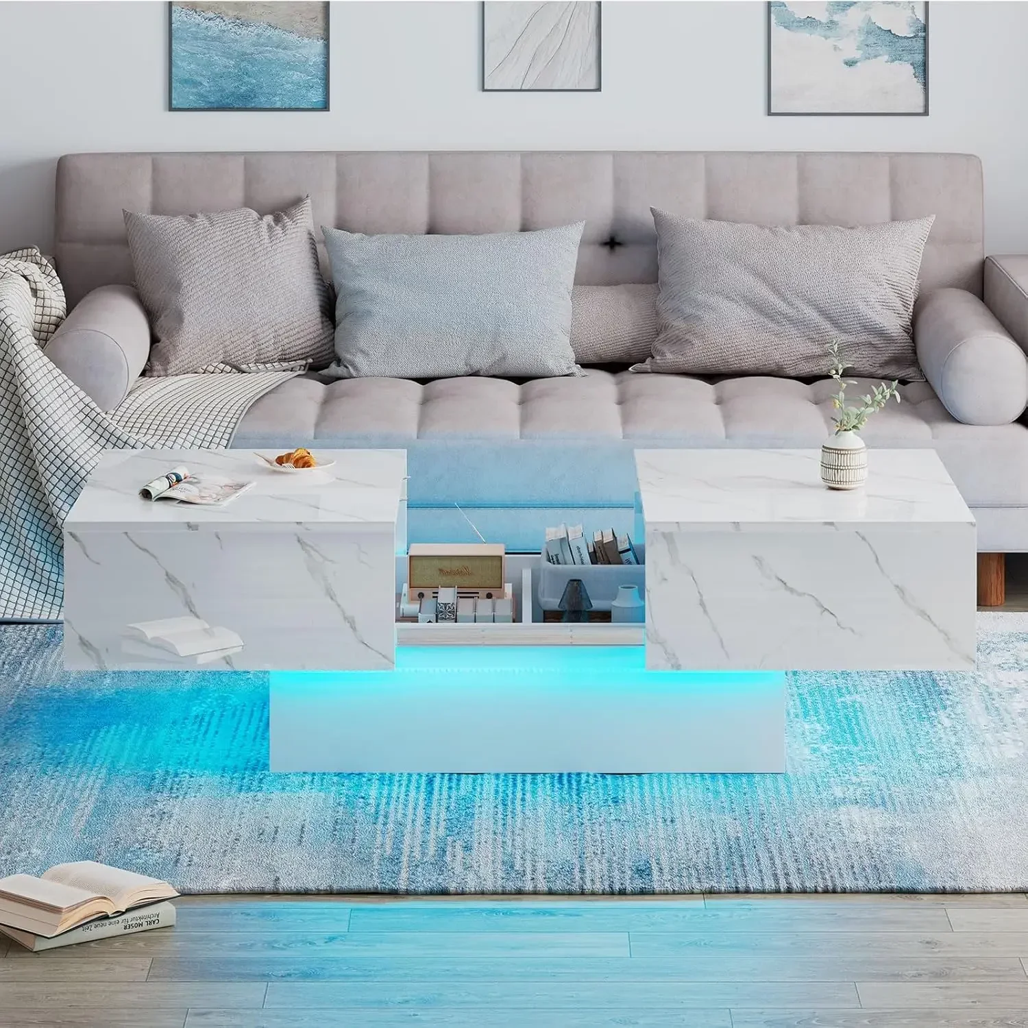 

#For for Faux Marble Finish Glossy Coffee Table with LED Light, Modern Coffee Table, Led Coffee Tables for Living Room