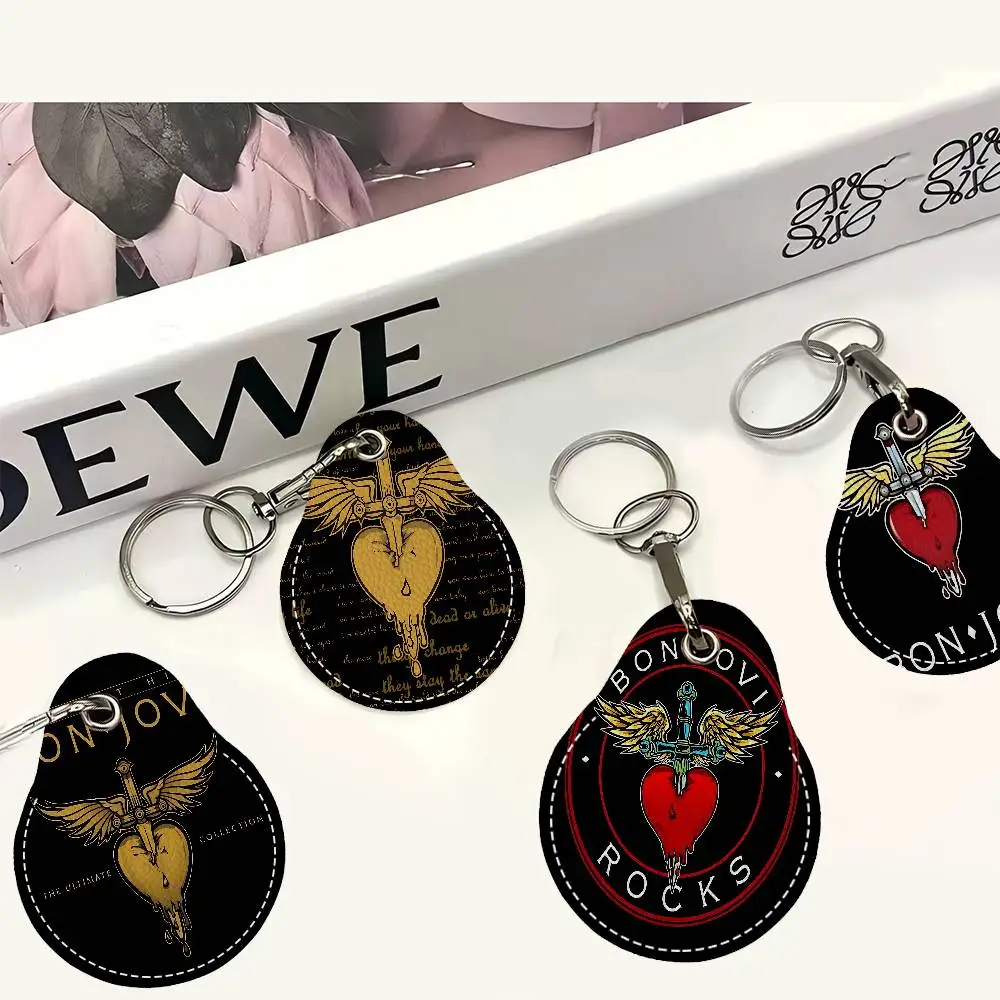 B-BonS J-Jovi Men and womenn Universal Antirust Keychain PU Learther Access Card Holder Drop Key Tag Ring