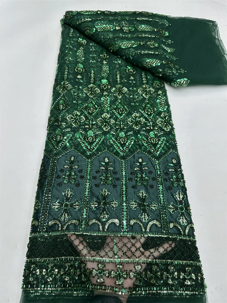 

Кружевная ткань SJ Lace African Beaded 2026: высококачественное нигерийское кружево с пайетками и вышивкой, идеально подходит для свадебных и праздничных платьев
