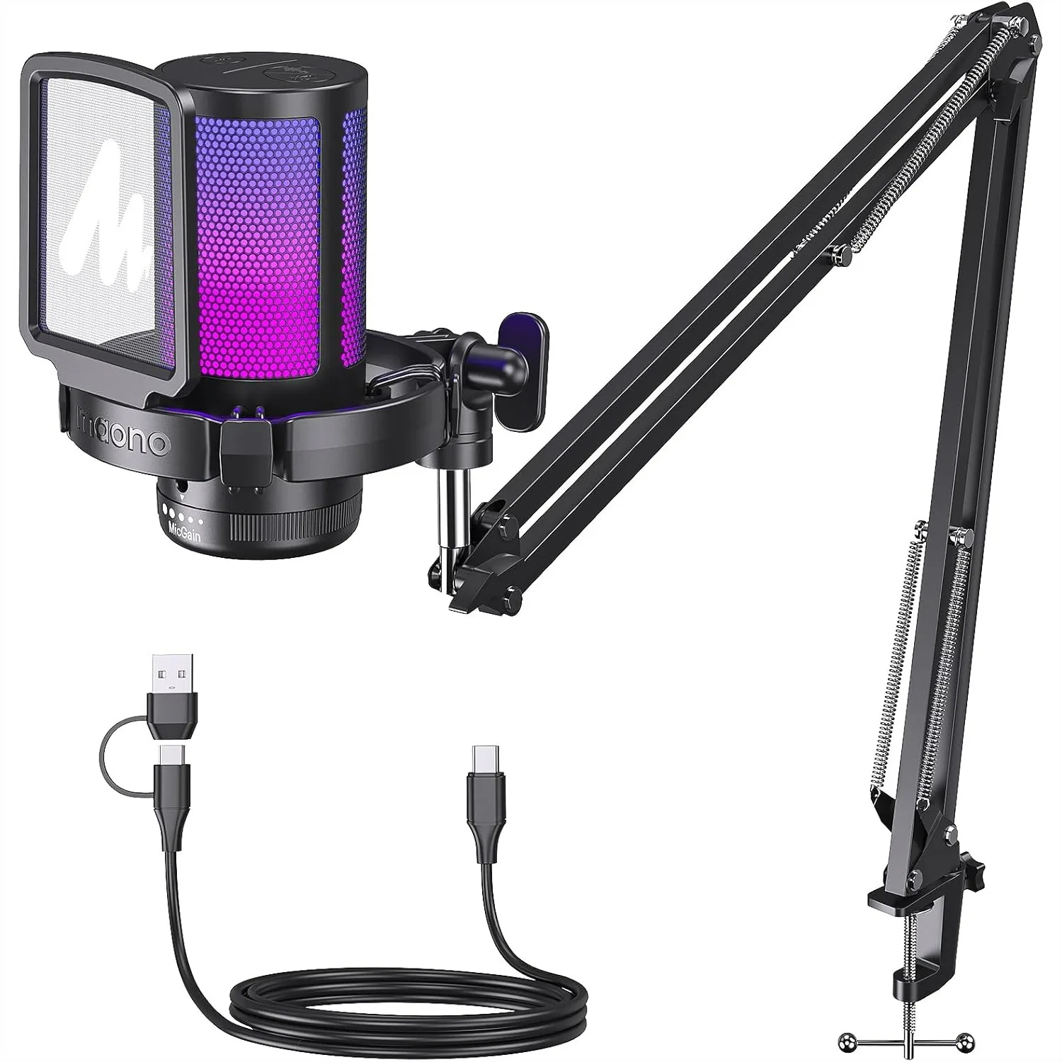 

USB Gaming Microphone With Noise Cancellation And RGB Lighting For Streaming Podcast PC PS4 PS5