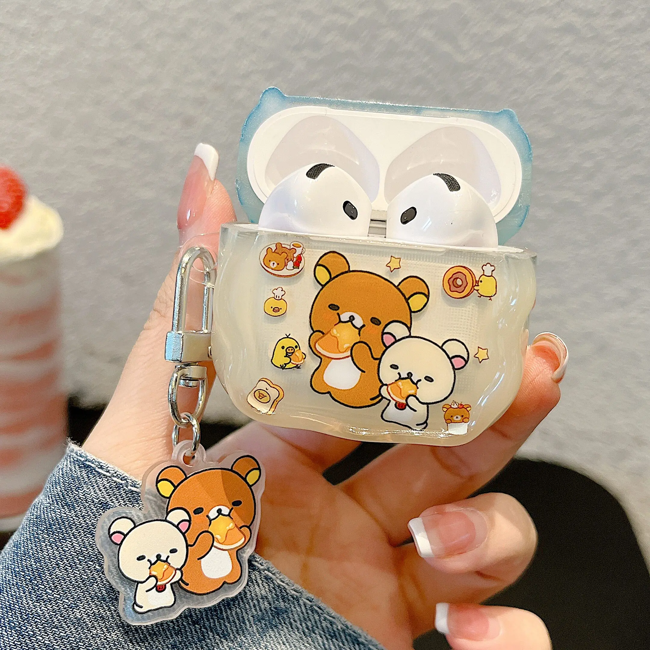Rilakkuma Bear Cute Cartoon Earphone Case For Airpods 1 2 3 4 Pro 2 3 Wireless Bluetooth Headset Protective Cover With Pendant view 6