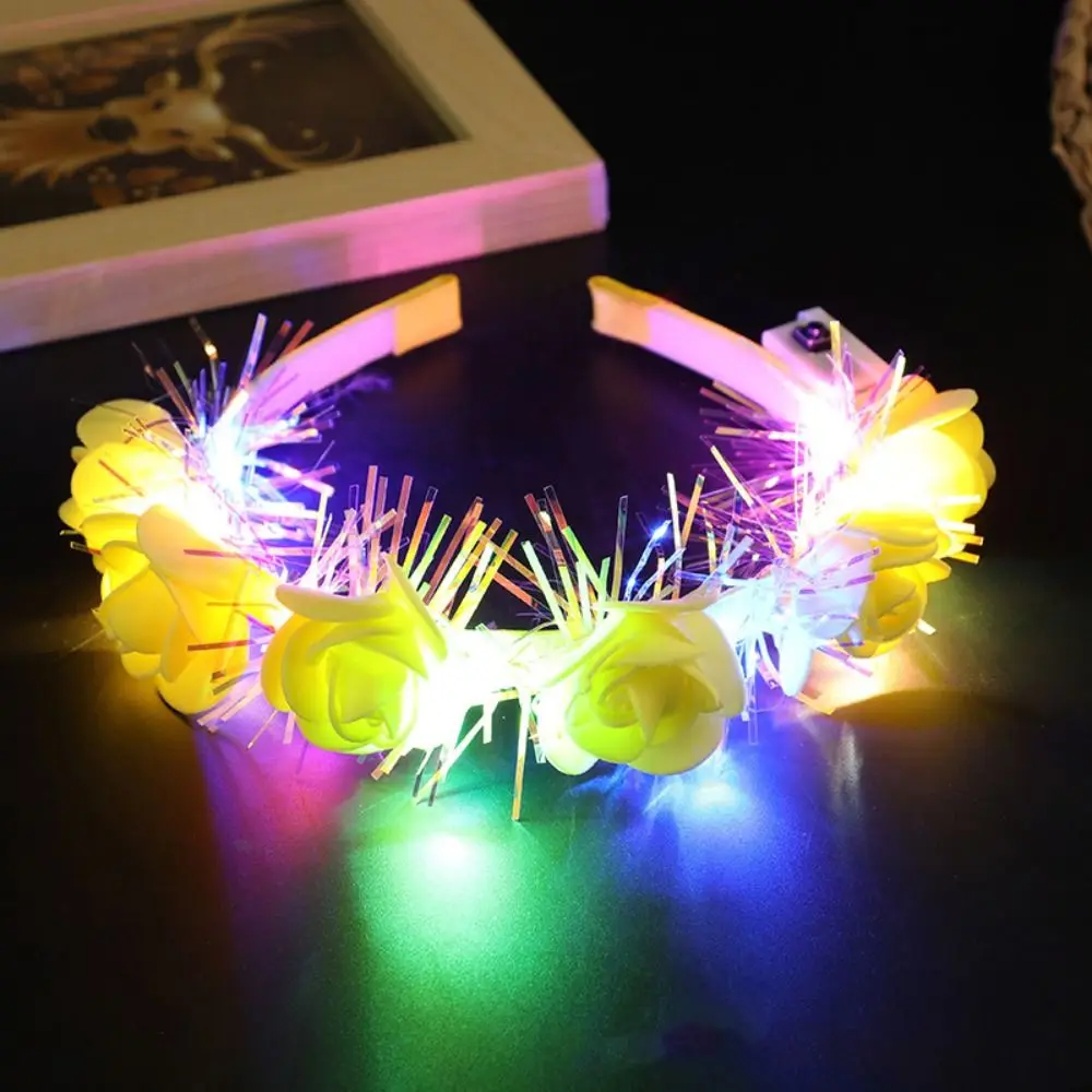 

Elegant Floral Headpiece Light Flower Headband Hairband Garland Luminous Flower Wreath Headwear Light Up Flower Crown Women