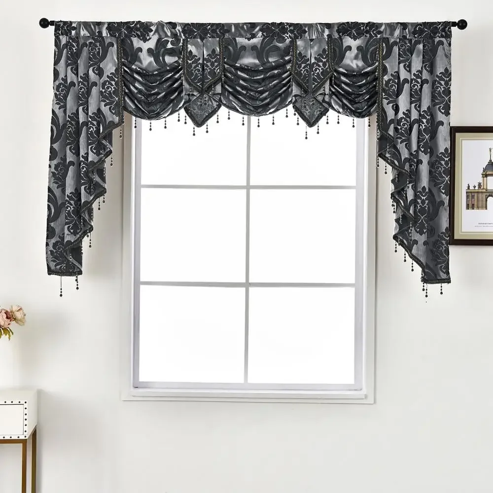 NAPEARL 1 Piece Luxury Beaded Valance Rustic Decorative Window Curtain Home Backdrop Waterfall Drapes for Living Room Ready Made