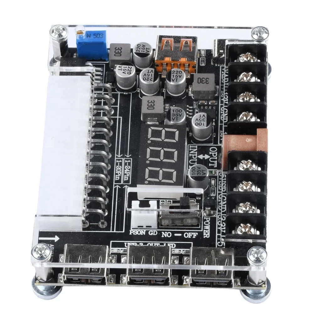 RONXII 20/24Pin ATX Power Adapter Board Power Module met instelbare spanning en rood digitaal display