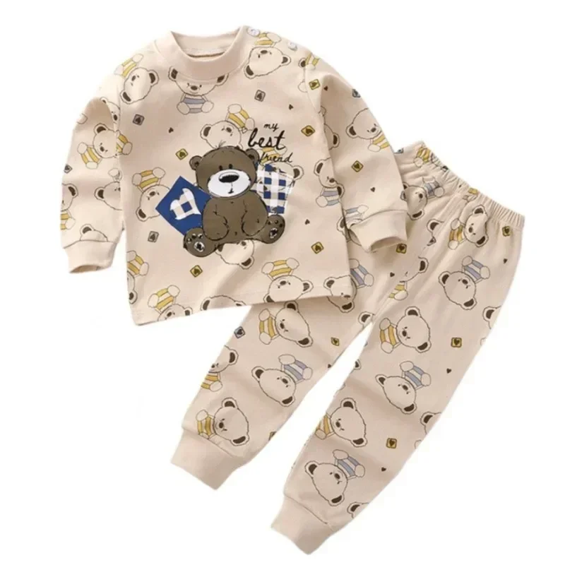 Cartoon Pajamas Suits Children\'s Baby Boys Girls Spring Autumn Sleepwear Home Clothes Cotton Autumn Long Trousers Kids Pijamas