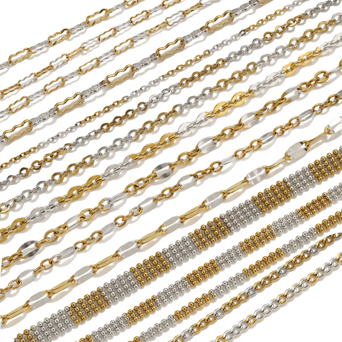 1 Meter Edelstahl-Kubakette für die Schmuckherstellung, Gold-Stahl-Mischketten, DIY-Halskette, Armband, Schmuckmaterial, Zubehör – Detail 1