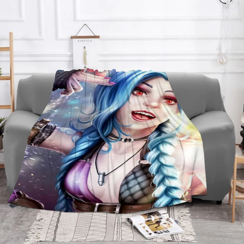 

League of Legends Game Jinx Sofa Blankets & Throws Baby Blanket Furry Machine Washable Winter Throw Fluffy Soft Bed Fleece Beds