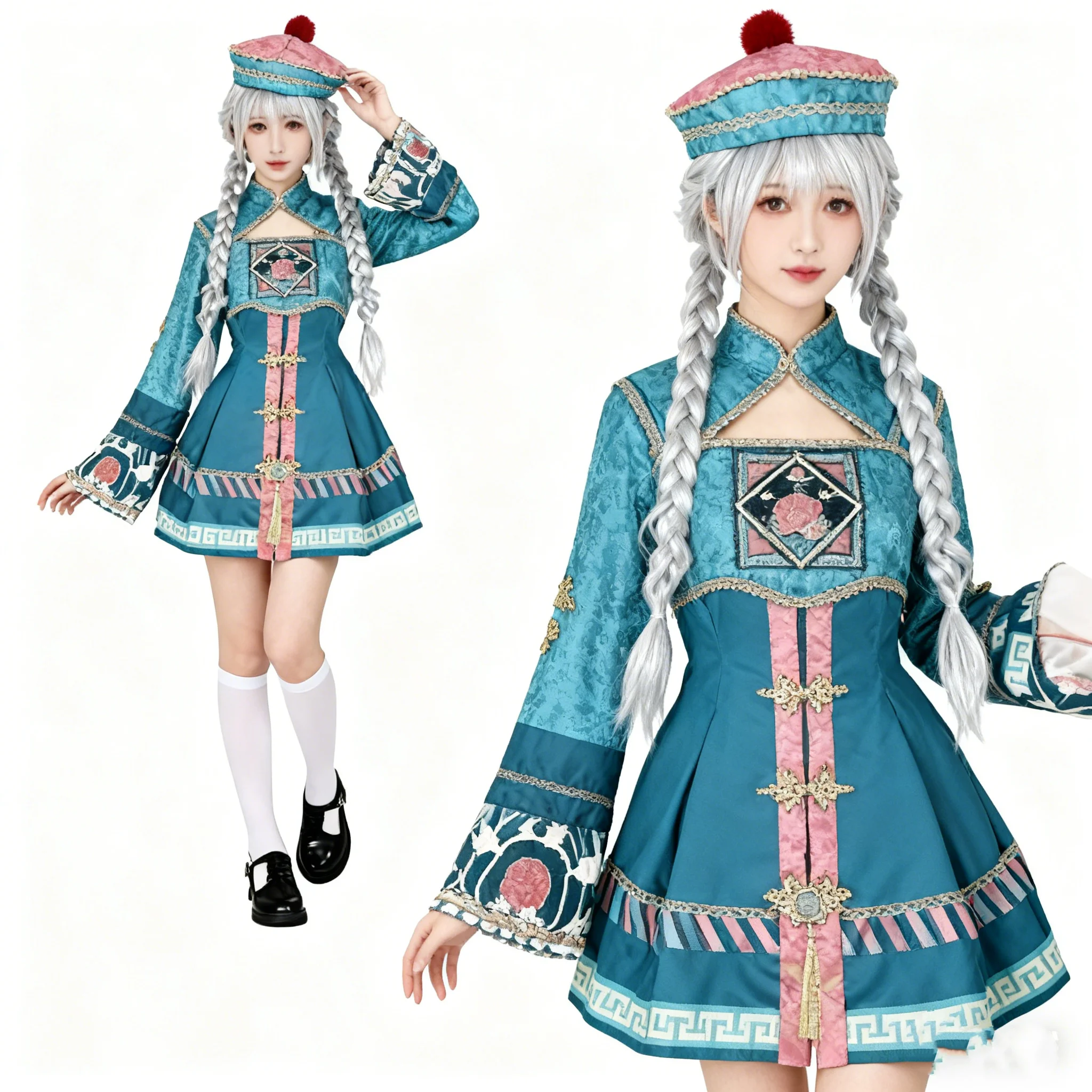 Gothic Lolita Anime chinesischen Stil Zombie Cosplay Kostüm Perücke Frauen Vampir Ostern Karneval Party Outfit Kleid Rock Kleid