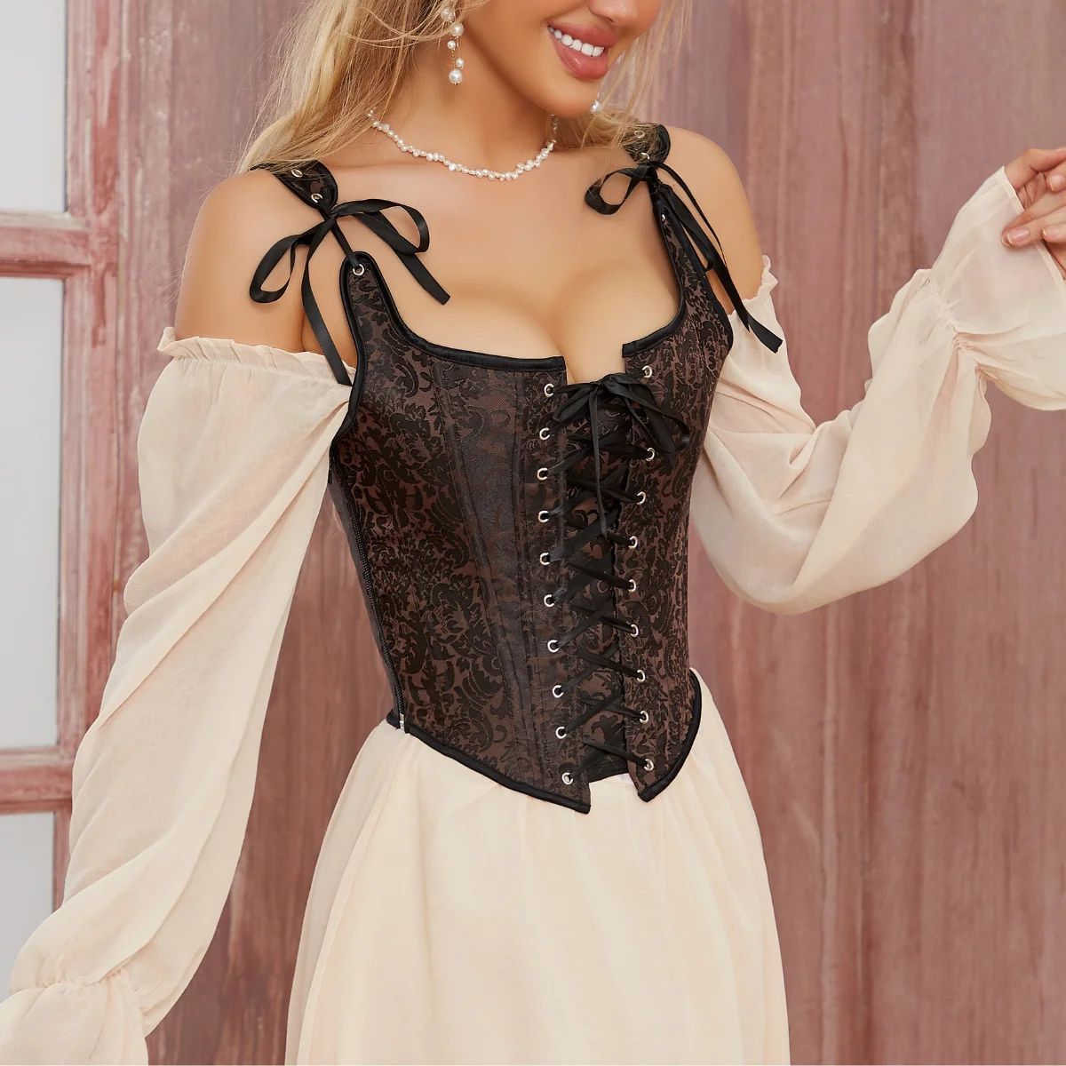 

Vintage Lace-up Tight Bones Corset Zipper Shapewear Waistcoat Front Strap Corsets Womans Punk Overbust Shaper Bustiers Slim Vest