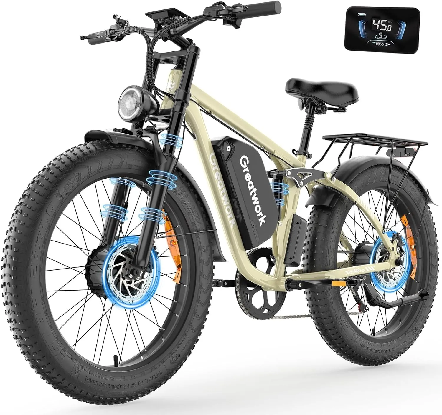 5000W Dual Motor Electric Bike For Adult 45MPH 52V/25Ah 26" Full Suspension image 3