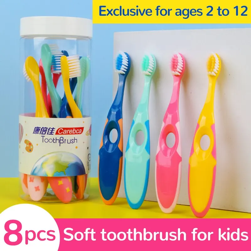 Children\'s Soft Bristle Toothbrush, Bucket Pack of 8 Pieces, 2-12 Year Old Baby Toothbrush, Change Period Toothbrush for Kids