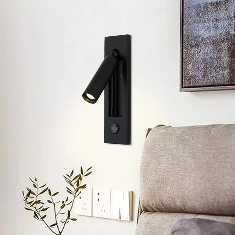 Lâmpada de parede de cabeceira embutida, luzes de leitura para quarto e sala de estar