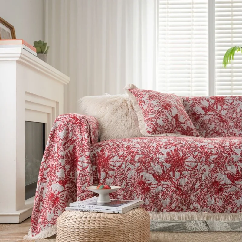 

Jacquard Thickened Contrasting Geometric Pastoral Sofa Blanket Anti-cat Scratch Sofa Towel for Livingroom
