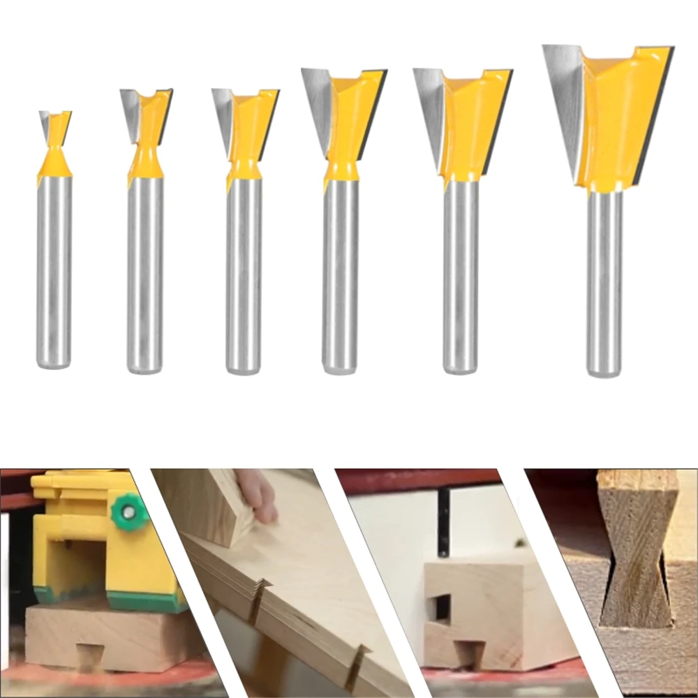 Jeu de mèches de routeur à queue d\'aronde pour outils à bois, 14 fraises résistantes, 6mm, 6.35mm, 8mm, 12mm, 12.7mm, travail de calcul, gravure