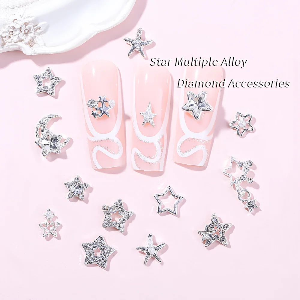 Star Parts Rhinestones Nail Art Decoration Kawaii 3D Star Diamond White Metal DIY Nail Figures Starfish Press On Nails Tips Gift