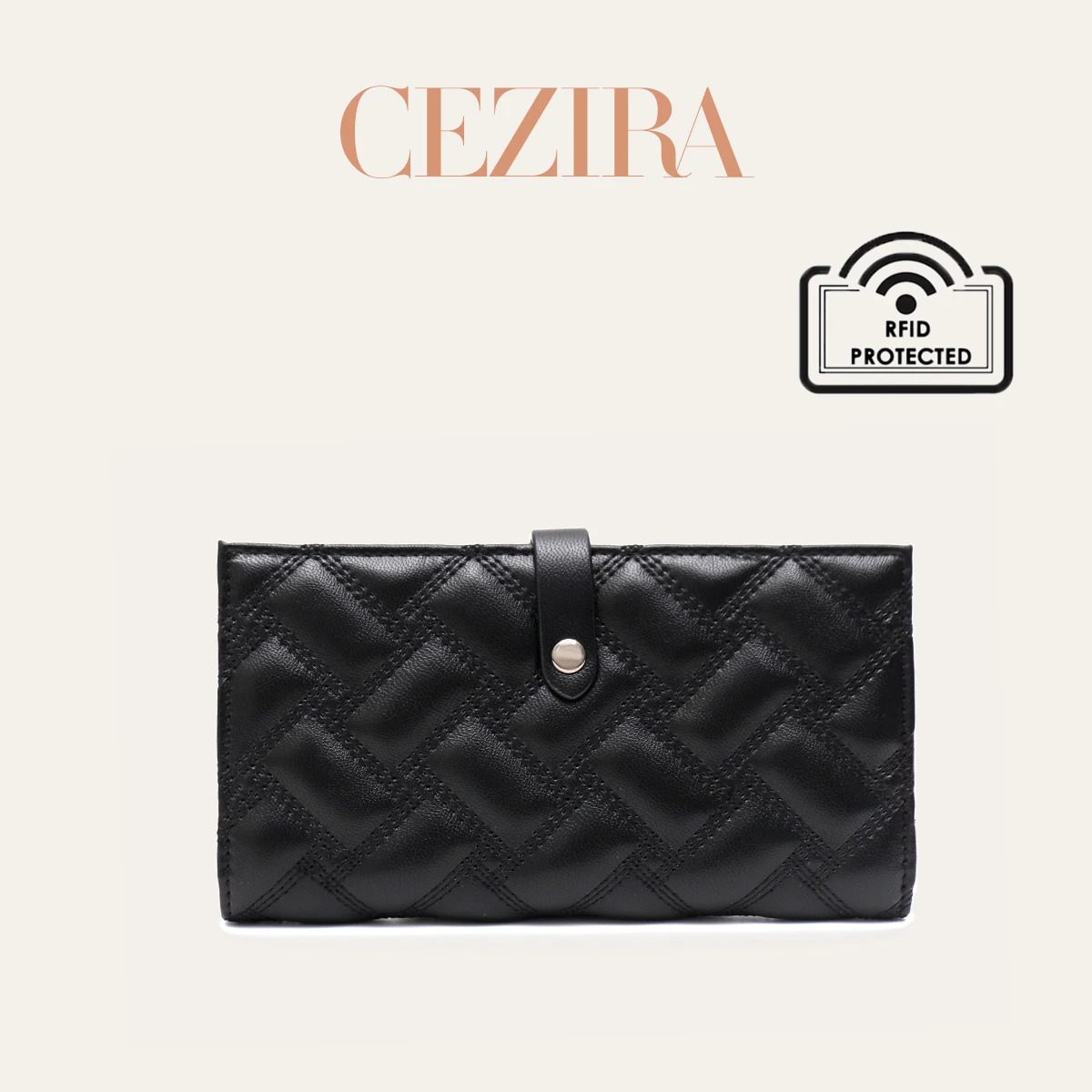 CR Elegant Ladies PU Leather Bifold Long Wallet Button Closure Zipper Pocket Multiple Card Slots Cash Storage Portable Daily