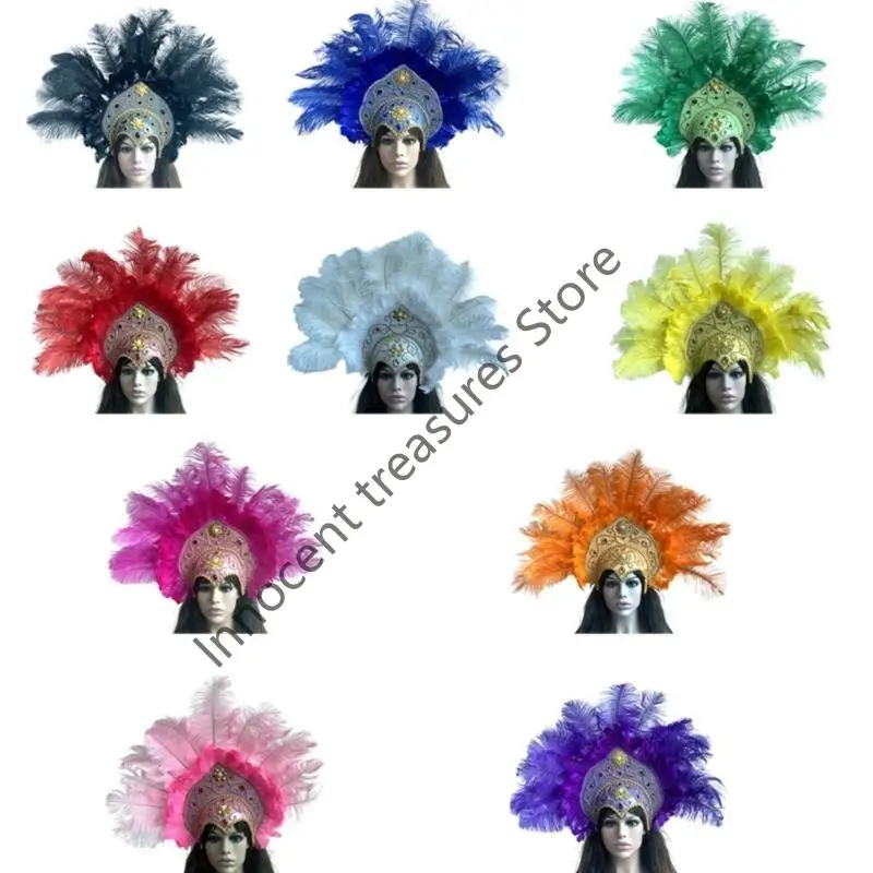 

3XUA Colorful Feathered Hairband Carnivals Celebration Party Headband Adult Cosplay Hairhoop Ethnic Headwear for Theme Event