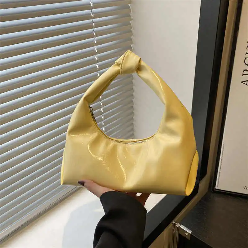 المرأة بلون بولي PU حقيبة يد سستة مطوي ريترو زلابية حقيبة الكورية المألوف بسيطة تنوعا حقائب الإبط الإناث