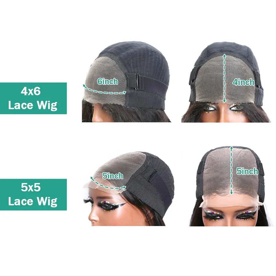 Wig Rambut Asli Bling Hair Bone Straight 6x4 Lace Closure dan 5x5 Lace Closure untuk Wanita Kulit Hitam, Wig Rambut Asli dengan Kepadatan 180%