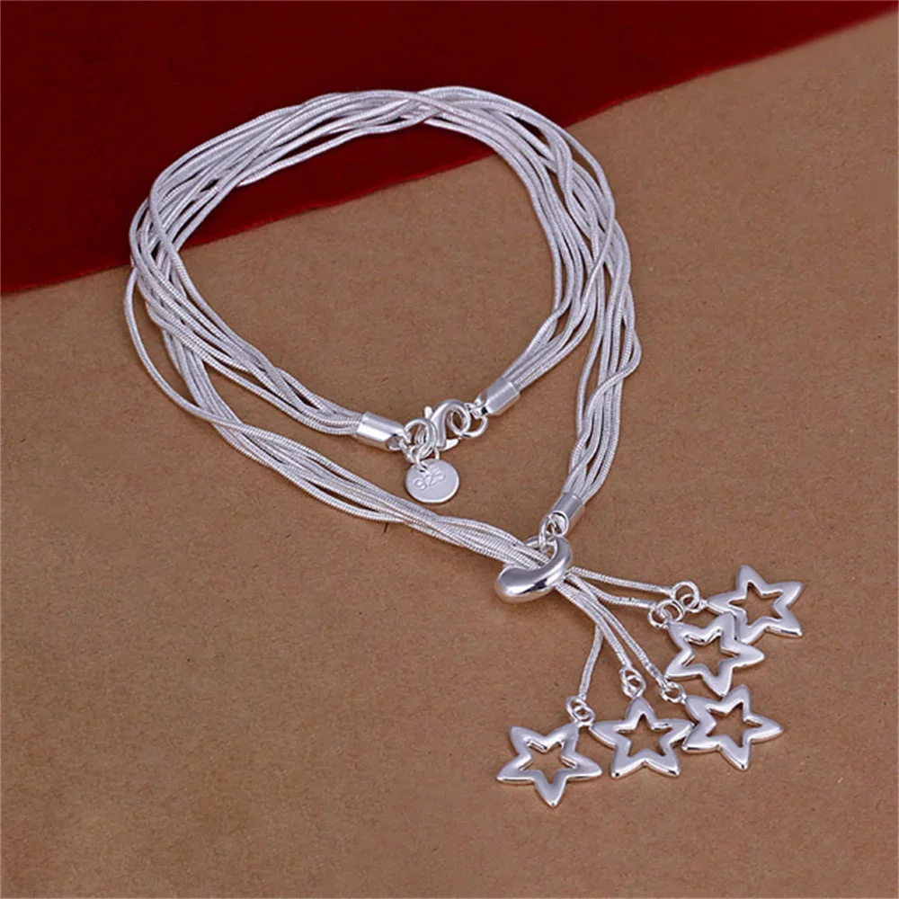 High Quality 925 Sterling Silver Perforated Five-Pointed Star Pendant Necklace For Women Wedding Engagement Party Jewelry Gifts