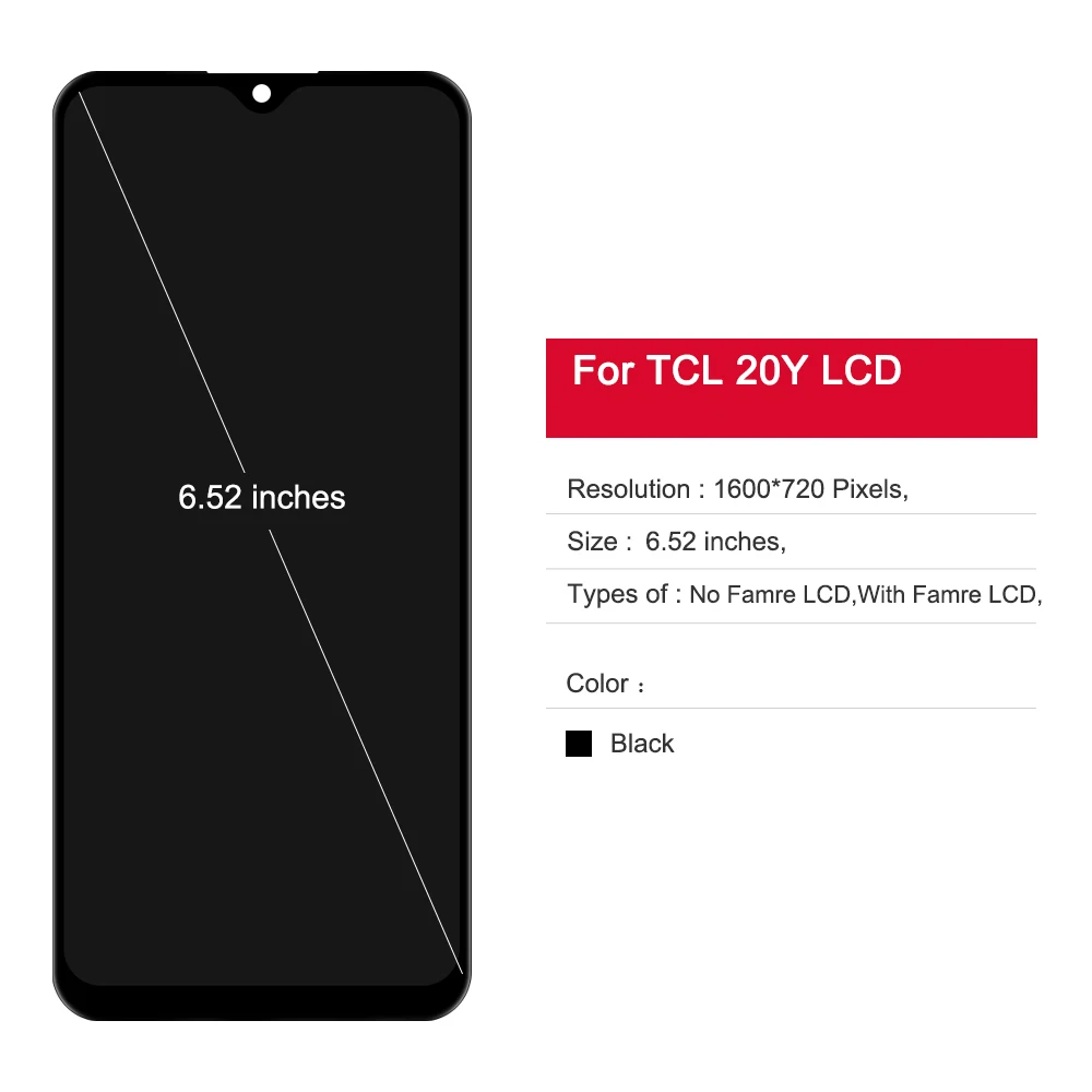 Display For TCL 20Y 20E 6156D 6125F 6125D 6125A LCD Display Touch Panel Digitizer with Frame For TCL 20 Y Lcd Display Assembly