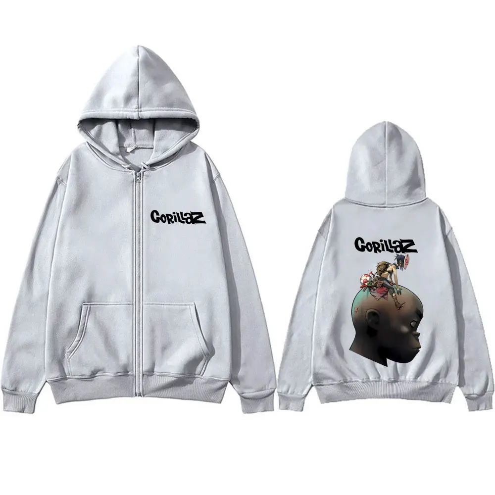 روك باند غوريلاز جرافيك قلنسوة بسحاب الرجال النساء الهيب هوب الشرير المتضخم الشارع الشهير الرجال الموضة الرجعية القوطية زمم سترة