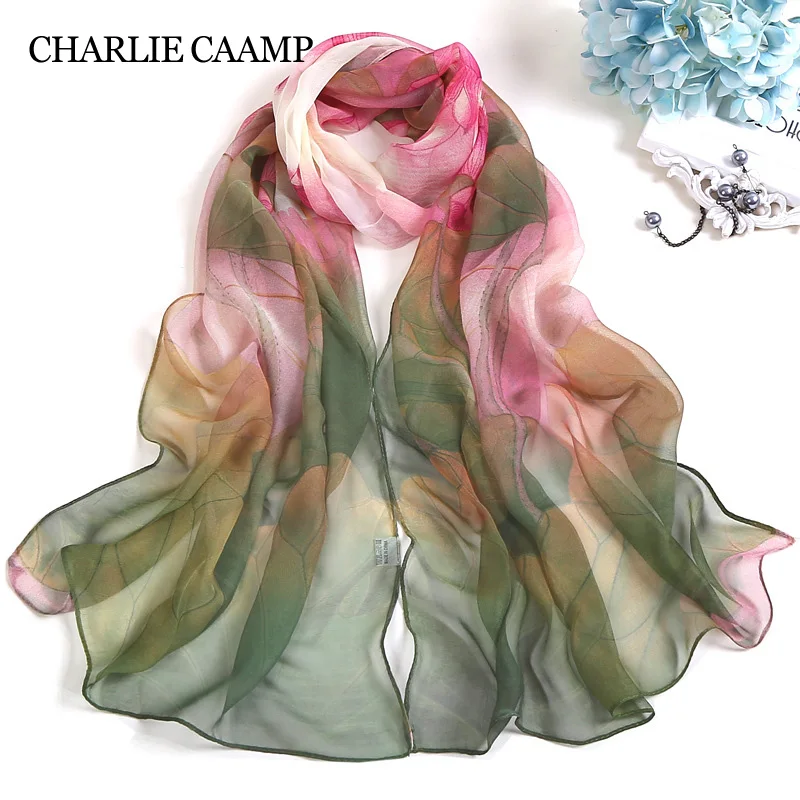 

Summer Lotus Leaf Flower Sunscreen Silk Scarf Chiffon Georgette Beach Long Shawl Female Bandana Elegant Women Thin Scarves Hijab