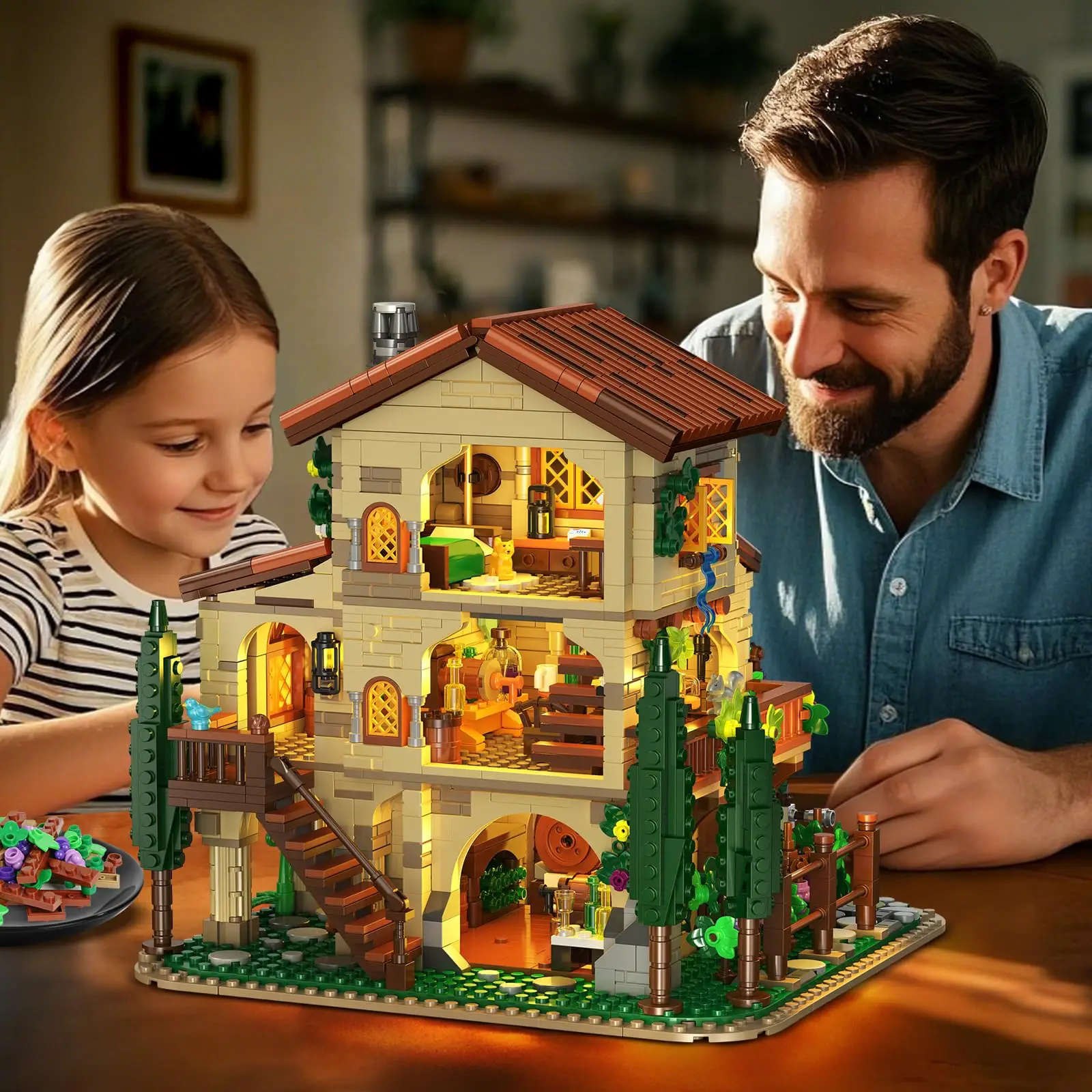 Winery Chateau House Building Set met led-Vineyard Castle Construction Home Decor Vine Estate Herfst Cabin Cadeau voor volwassenen Tiener