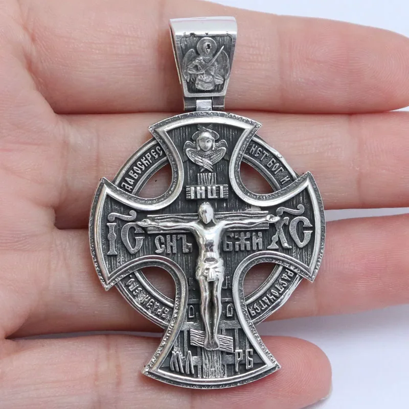 37g große schwere orthodoxe Kreuz heilige Cherubs religiöse Kunst Relief für Männer und Väter Geschenk angepasst 925 massiven Sterling Silber Stift