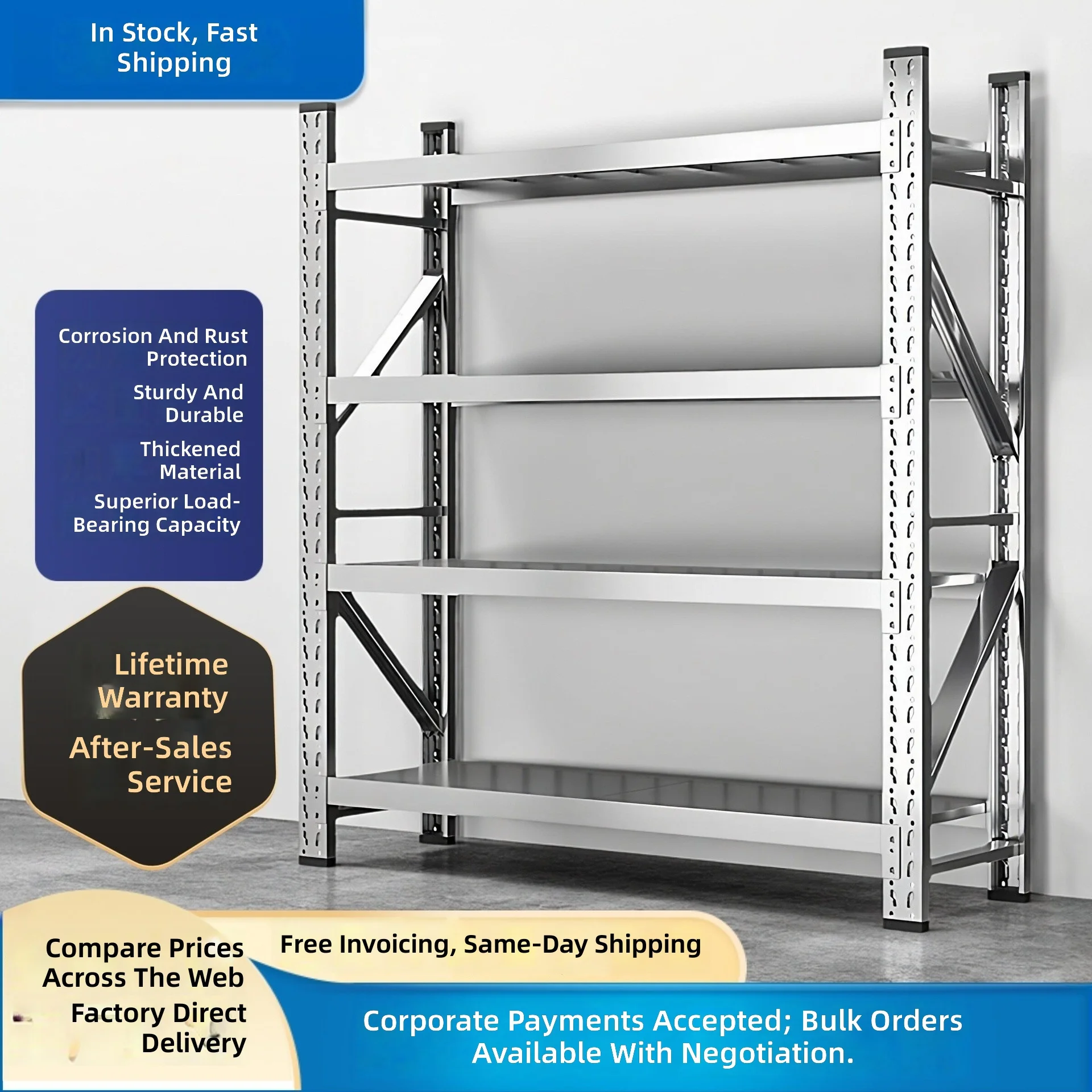 Stainless Steel Shelving Unit, Heavy Duty Storage Rack, Home Warehouse Commercial, Thickened Shelves, High Load Capacity,