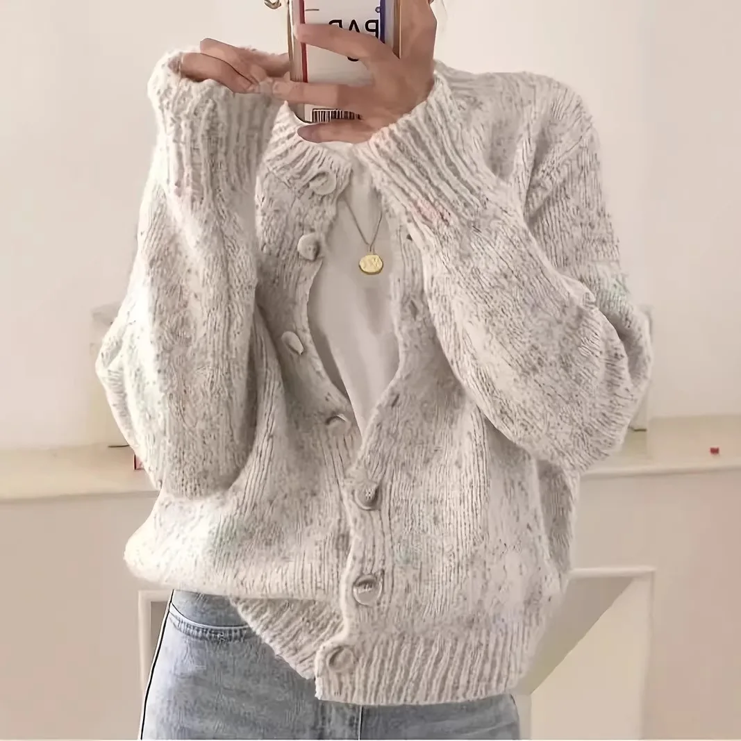 Women Print Sweaters Single Breasted Knit Jumpers O Neck Long Sleeve Cardigan Sweater Thick Warm Casual Straight Autumn 2026