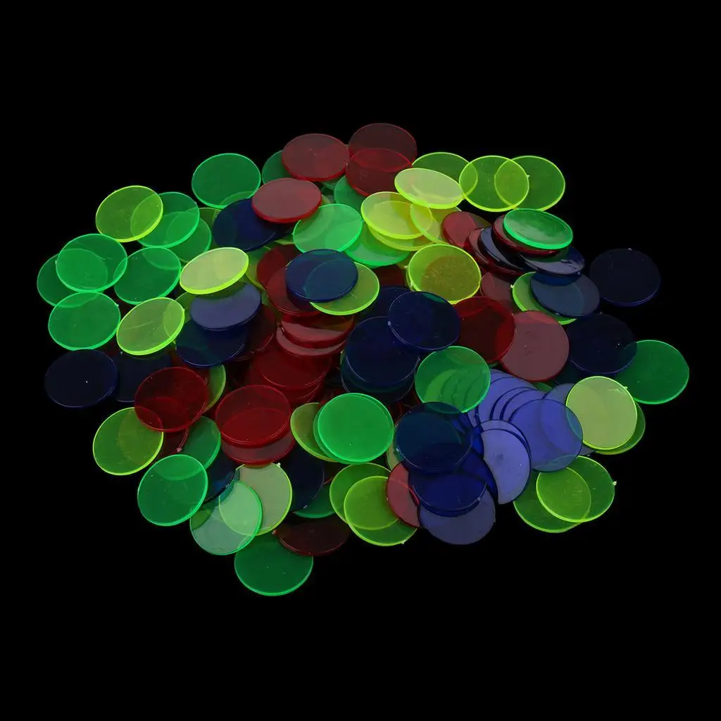 

Plastic Bingo Chips Markers Set 100 Count Clear Game Counters Tokens for Bingo Card Games