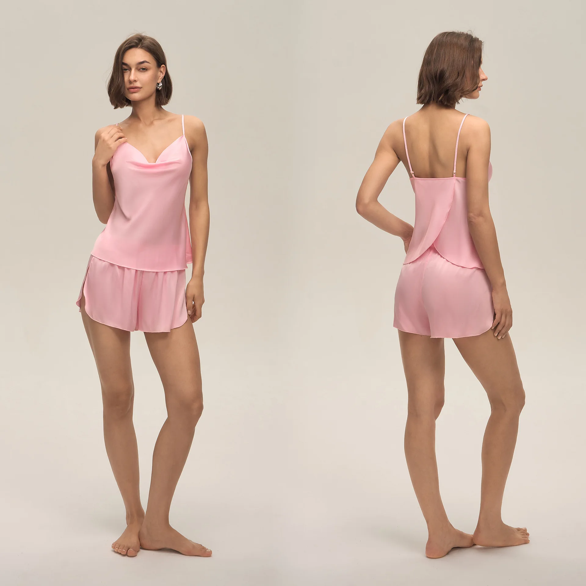 New Fashion Trendy Women's Sexy Solid Color Swing Collar Strap Shorts Set Simple Casual Home Clothes