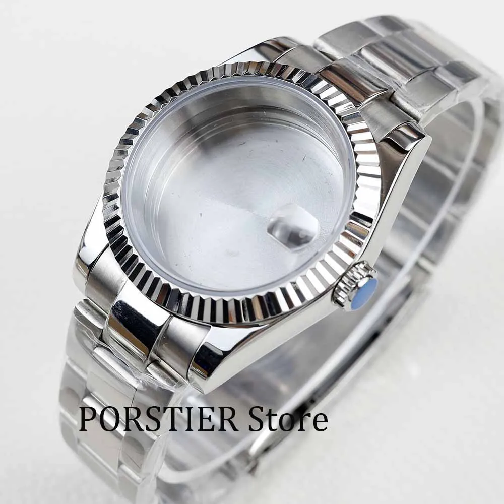 

silver 36/39mm NH35 watch case sapphire glass stainless steel polish oyster watchband fit Seiko NH35 NH36 movement 28.5mm dial