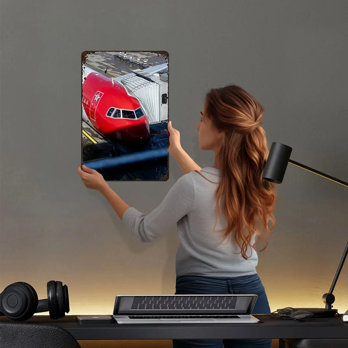 إديلويس A320 في مطار زيوريخ صفيح تسجيل طائرة ملصق لوحة معدنية عتيقة علامات معدنية مخصصة لتزيين جدران الفن