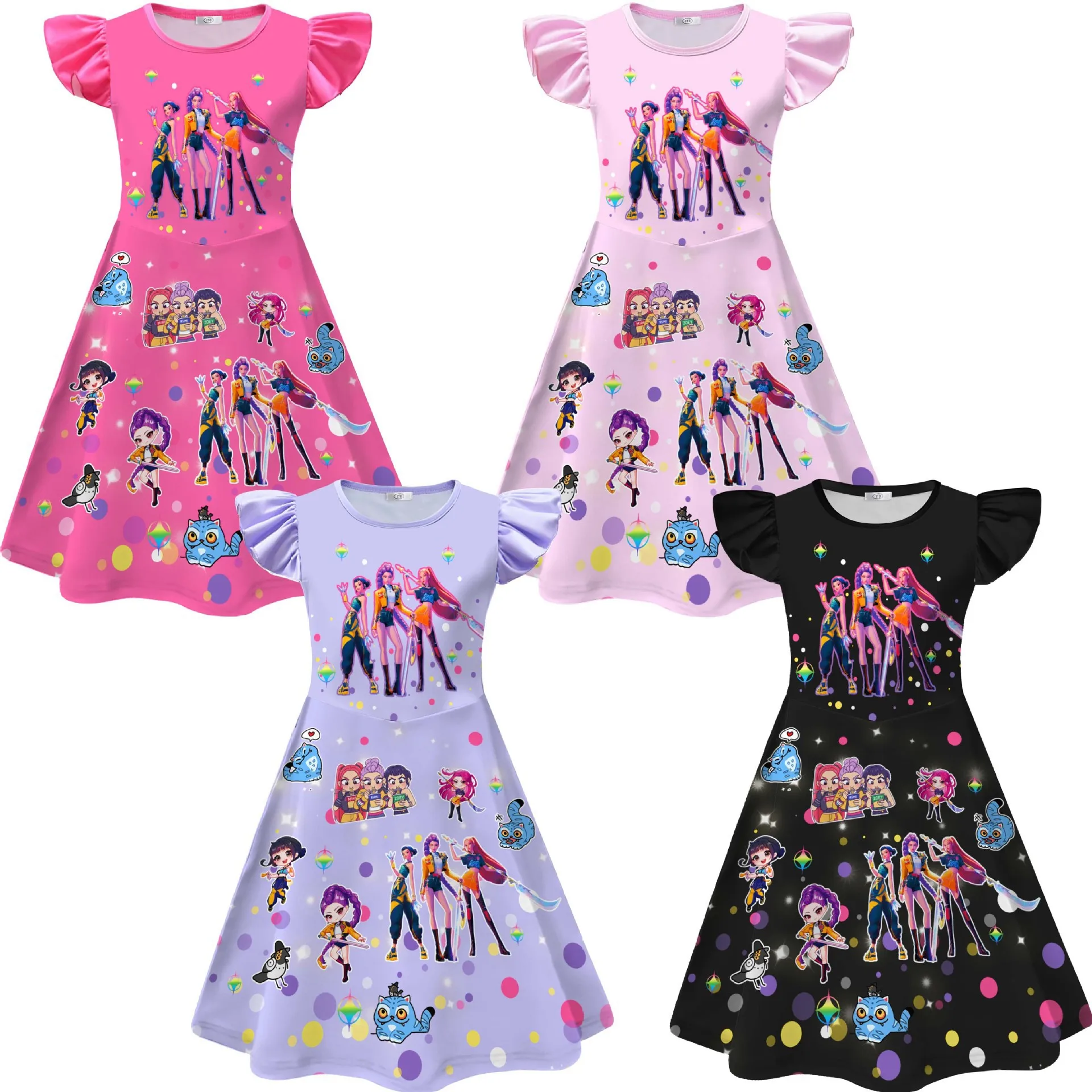 

2025 K-POP Girl's Nightgown - Short Sleeve Flowy Sleep Dress with Print, Milk Silk Pajama for Kids 3-12 Years
